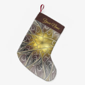 金ゴールドフラクタル名モダン付き抽象芸術で繁栄 スモールクリスマスストッキング (正面 (吊り時))