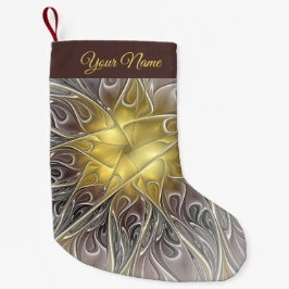 金ゴールドフラクタル名モダン付き抽象芸術で繁栄 スモールクリスマスストッキング