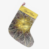 金ゴールドフラクタル名モダン付き抽象芸術で繁栄 ラージクリスマスストッキング (正面 (吊り時))