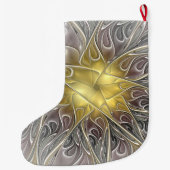 金ゴールドフラクタル名モダン付き抽象芸術で繁栄 ラージクリスマスストッキング (裏面)