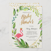 金ゴールドフラミンゴベビーシャワーの招待 招待状 (正面/裏面)