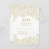 金ゴールドフラワーオンホワイトレスポンスRSVPカード 出欠カード (正面/裏面)