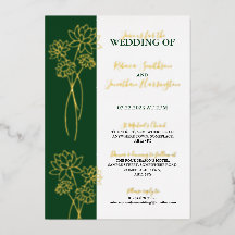 金ゴールドフラワーグリーン結婚フォト箔招待状