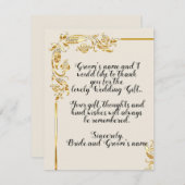 金ゴールドフラワースク結婚ロールのサンキューカード 招待状 (正面/裏面)