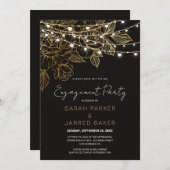 金ゴールドフラワーストリングラ結婚イトの婚約 招待状 (正面/裏面)