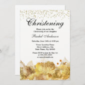 金ゴールドフラワーズグリッターボーイガール《キリスト教》洗礼式や命名式バプテスマ 招待状 (正面/裏面)