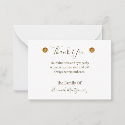 金ゴールドフラワーデコール悔やみや弔慰サンキューカード ノートカード (正面)