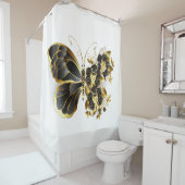 金ゴールドフラワーバタフライ（黒い蘭） シャワーカーテン (インサイチュ)