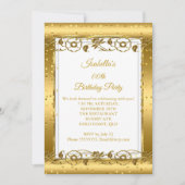 金ゴールドフラワーホワイトグリッター誕生日パーティー 招待状 (正面)