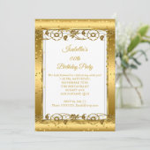 金ゴールドフラワーホワイトグリッター誕生日パーティー 招待状 (スタンド正面)