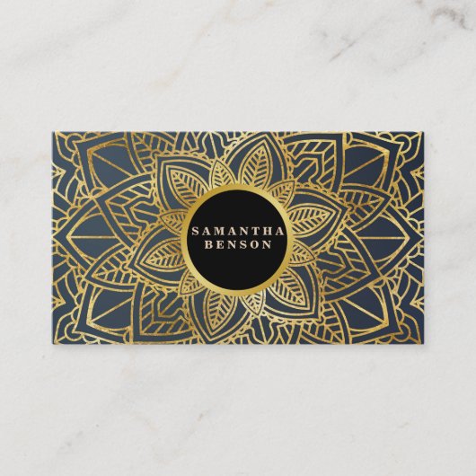 金ゴールドフラワーマンダラパターンヨガインストラクター 名刺 (正面)
