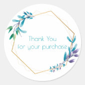 金ゴールドフラワーリース「お買い物ありがとう」 ラウンドシール (正面)