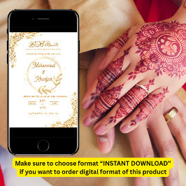 金ゴールドフラワー華美ムスリム結婚式招待状ニカ 招待状