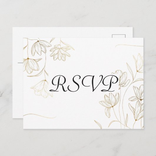 金ゴールドフラワーRSVPはがき ポストカード (正面/裏面)