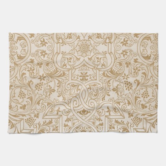 金ゴールドフランコ東洋の線条細工パターン空想のデザイン キッチンタオル (横)