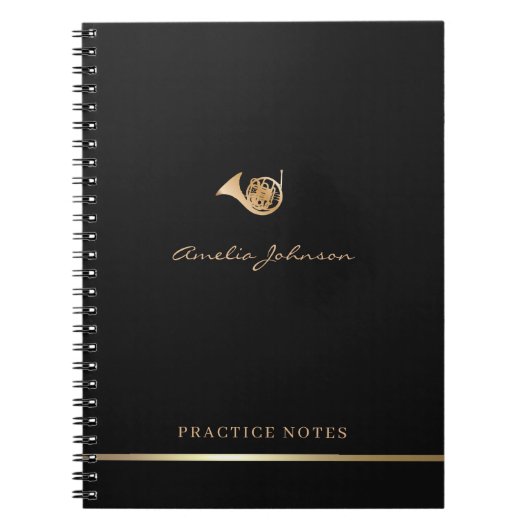 金ゴールドフランスのホーンスクエレガントリプトスタイリッシュミュージシャン ノートブック (正面)