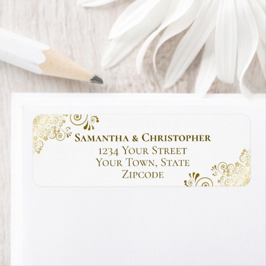 金ゴールドフリエレガントルスホ結婚ワイト差出人住所 ラベル (インサイチュ)