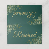 金ゴールドフリルエメラルドグリーンエレガントな結婚予約 プレイスカード (外部開封)