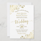 金ゴールドフリルエレガントオン白結婚書 招待状 (正面)