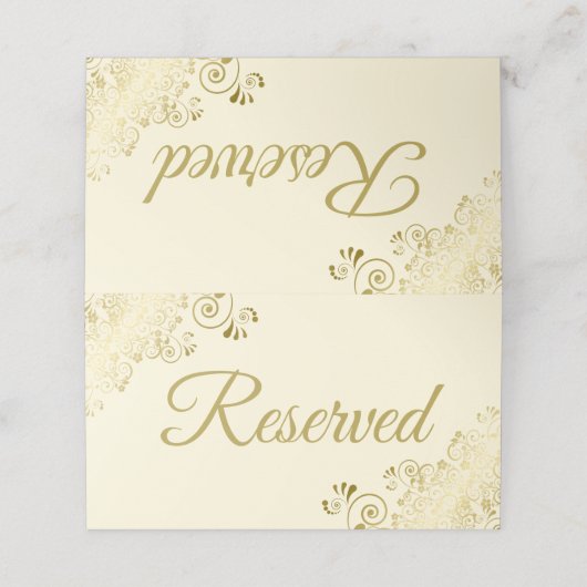 金ゴールドフリルオンクリームエレガントな結婚式予約 プレイスカード (外部開封)