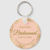金ゴールドフリルオンコーラルピーチの花嫁結婚メイドのプレゼント キーホルダー (正面)