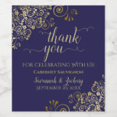 金ゴールドフリルオンネイビ結婚ーブルズ・サンキュー ワインラベル (シングルラベル)