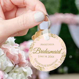 金ゴールドフリルオンピンクの花嫁結婚メイドのギフト キーホルダー