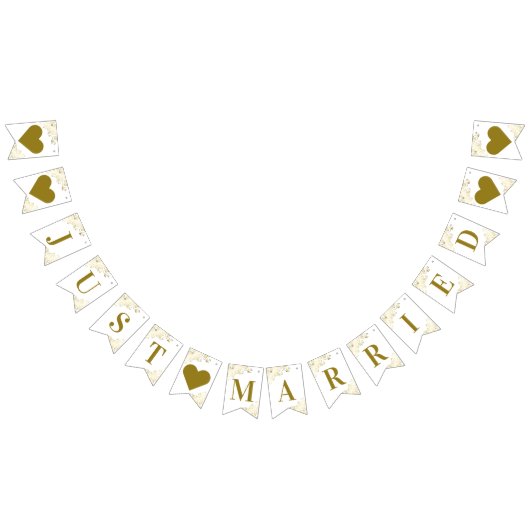 金ゴールドフリルオンホワイトたった今結婚しましたニューリュウズ バンティングフラッグ (全)