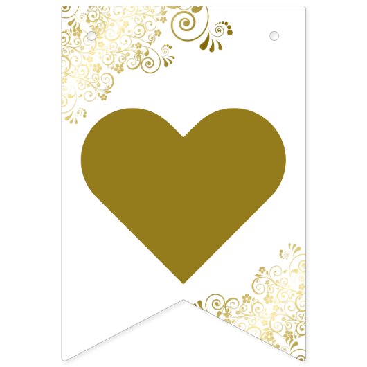 金ゴールドフリルオンホワイトたった今結婚しましたニューリュウズ バンティングフラッグ (第2の旗)