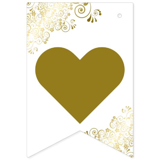 金ゴールドフリルオンホワイトたった今結婚しましたニューリュウズ バンティングフラッグ (第1の旗)