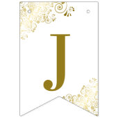 金ゴールドフリルオンホワイトたった今結婚しましたニューリュウズ バンティングフラッグ (第3の旗)