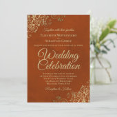 金ゴールドフリルオンラストオレンジエレガントQRコード結婚s 招待状 (スタンド正面)