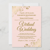 金ゴールドフリルオン赤面エレガントピンクバ結婚リカル 招待状 (正面)