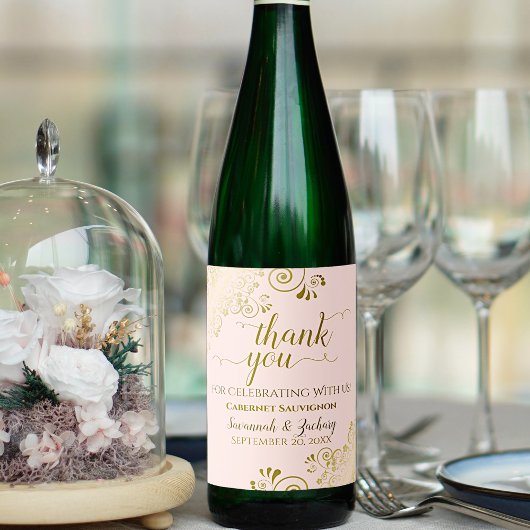 金ゴールドフリルオン赤面ピンク結婚ズありがとうシック ワインラベル