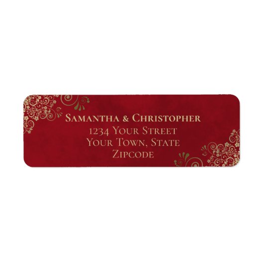 金ゴールドフリルクリムゾン結婚レッド差出人住所 ラベル (正面)