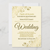 金ゴールドフリルシンプルズシッククリーム結婚式招待状 招待状 (正面)