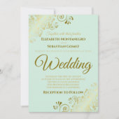 金ゴールドフリルネオミントグリーンシック結婚式招待状 招待状 (正面)