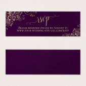金ゴールドフリルプラムパープルウェディングRSVPオンラインカード (正面&裏面)