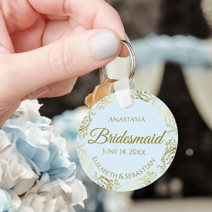 金ゴールドフリル淡い色の・オン・ブルー・ブ結婚ライデス・メイド キーホルダー