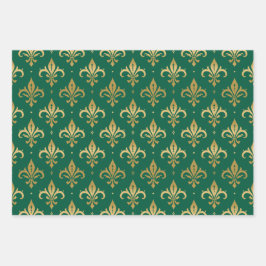 金ゴールドフルーアデリスのシームレスなパターン ラッピングペーパーシート