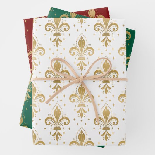 金ゴールドフルーアデリスのシームレスなパターン ラッピングペーパーシート (インサイチュ)