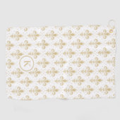 金ゴールドフルーアデリスのシームレスなパターン（白色） ゴルフタオル (横)