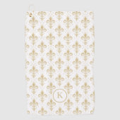 金ゴールドフルーアデリスのシームレスなパターン（白色） ゴルフタオル (正面)