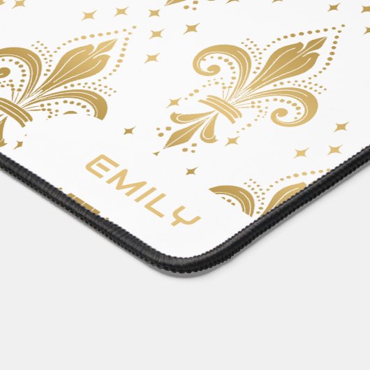 金ゴールドフルーアデリスのシームレスなパターン（白色） デスクマット (コーナー)