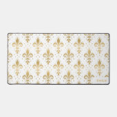 金ゴールドフルーアデリスのシームレスなパターン（白色） デスクマット (正面)