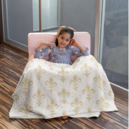 金ゴールドフルーアデリスのシームレスなパターン（白色） フリースブランケット