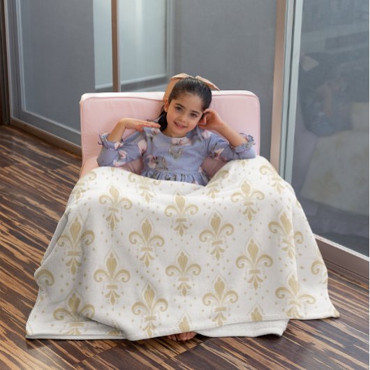 金ゴールドフルーアデリスのシームレスなパターン（白色） フリースブランケット