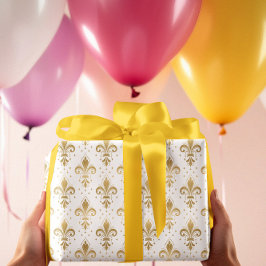 金ゴールドフルーアデリスのシームレスなパターン（白色） ラッピングペーパー