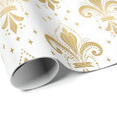 金ゴールドフルーアデリスのシームレスなパターン（白色） ラッピングペーパー (ロールコーナー)