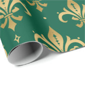 金ゴールドフルーアデリスのシームレスなパターン（緑） ラッピングペーパー (ロールコーナー)